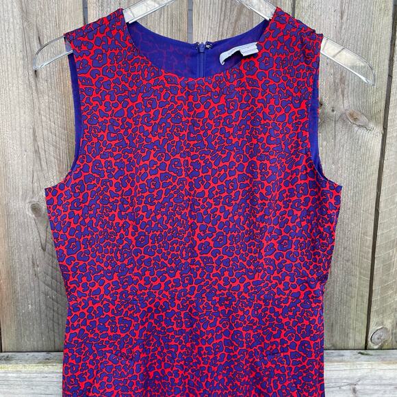 Diane Von Furstenberg Leopard Print Silk Blend Fit & Flare Dress Red Blue Size 6 - Picture 3 of 10